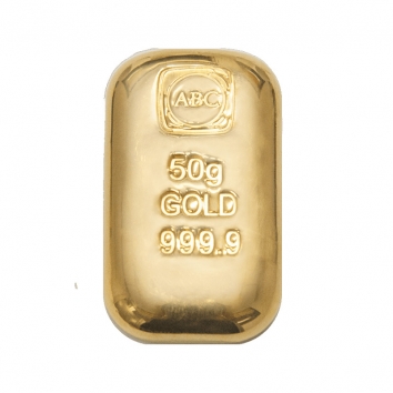 50g ABC Cast Gold Bar 9999 Purity