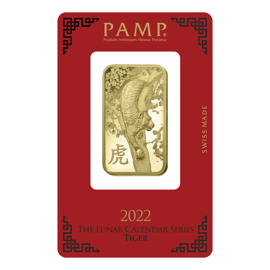  1oz Gold 9999 PAMP Lunar Tiger Minted Bar