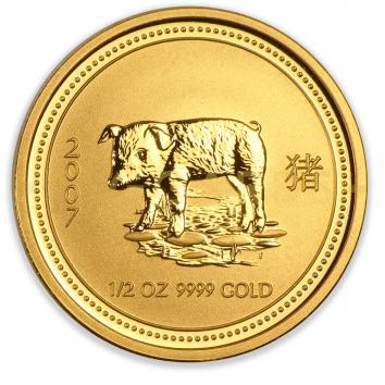 1/2oz Gold 9999 Perth Mint Lunar Pig 2007 Bullion Coin