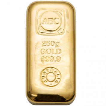 250g ABC Cast Gold Bar 9999 Purity